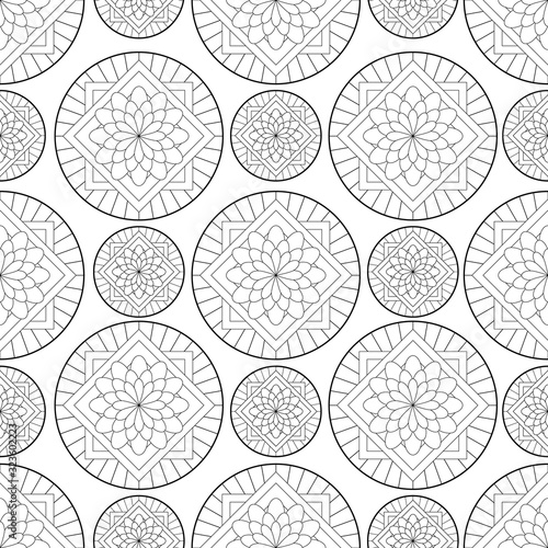graphic seamless pattern black outline white background  antistress coloring  vector illustration