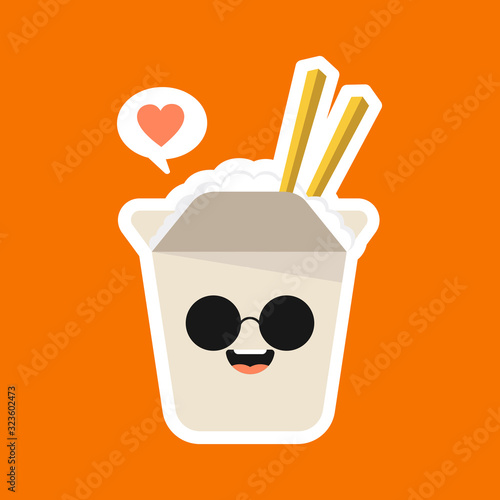 Cute and kawaii rice box character isolated on color background. Bento with emoji and expression. can use for restaurant, resto, mascot, asian culture element, chinese food, japanese food, menu. 