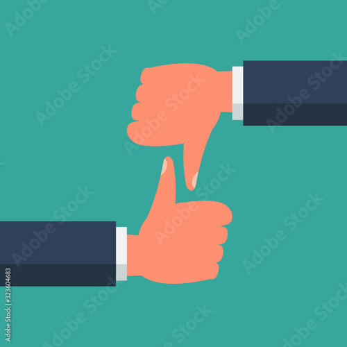 business hand thumb up and thumb down icon symbol flat vector illustration