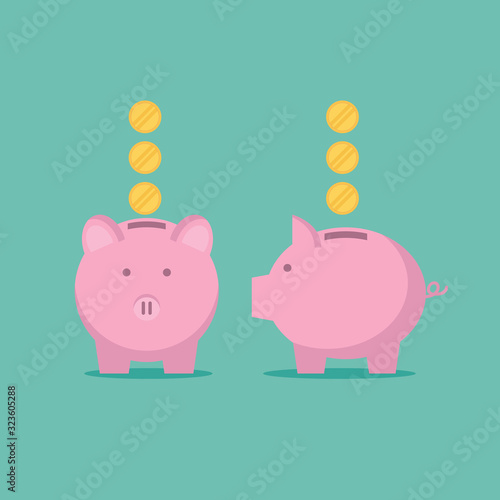 piggy bank with money icon symbol flat vector illustration