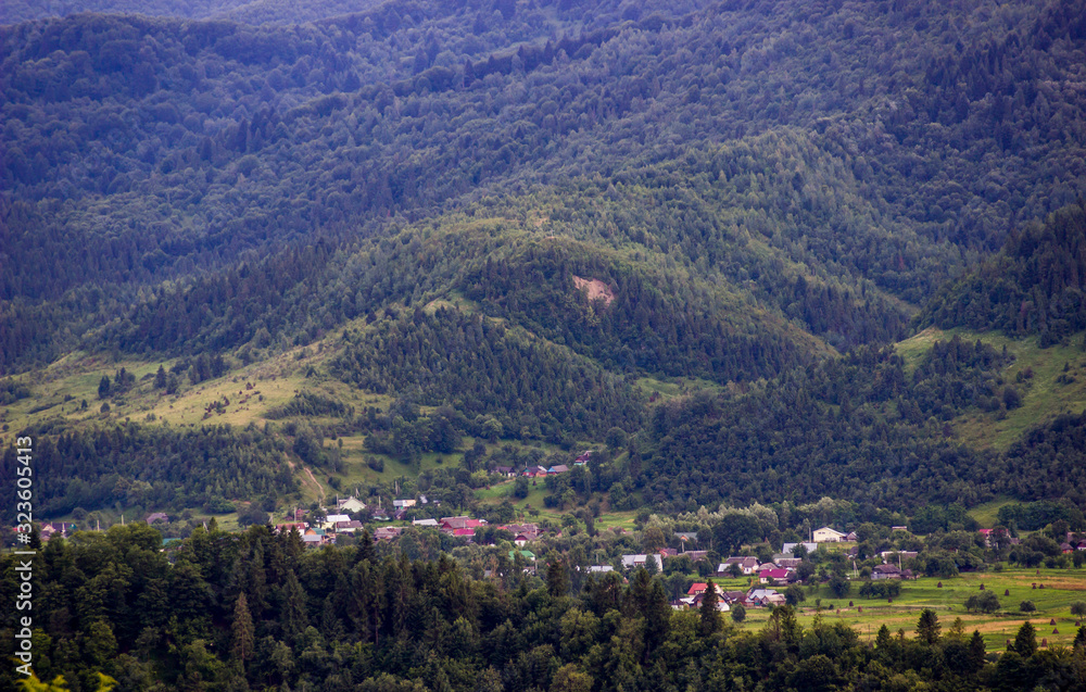 aerial view of the Carpathian village aerial view of the Carpathian village