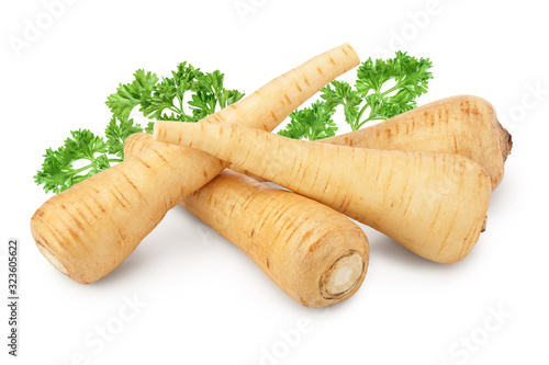 Parsnip root isolated on white background closeup