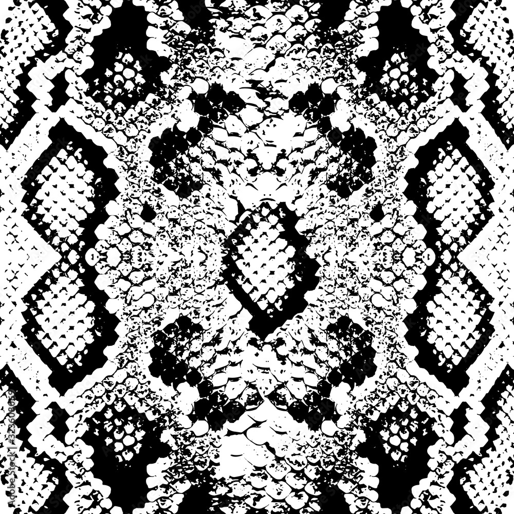 Snake skin scales texture. Seamless pattern black isolated on white  background. simple ornament, fashion print and trend of the season Can be  used for Gift wrap, fabrics, wallpapers. Vector Stock Vector |
