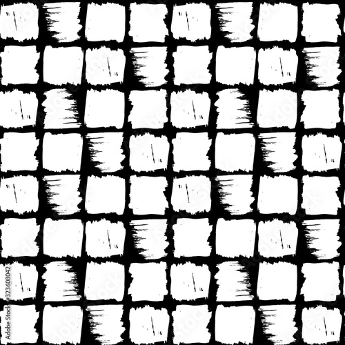 Scandinavian Abstract grunge texture Seamless pattern paint strokes geometric background grid print, black white background. simple ornament retro style. Can be used for fabrics, wallpapers. Vector
