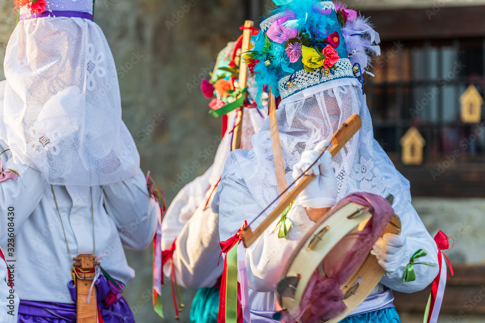 Ancient carnival of Sauris. Traditional wooden masks. Italy