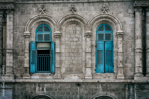 Blue windows of the old house of the Templar Order