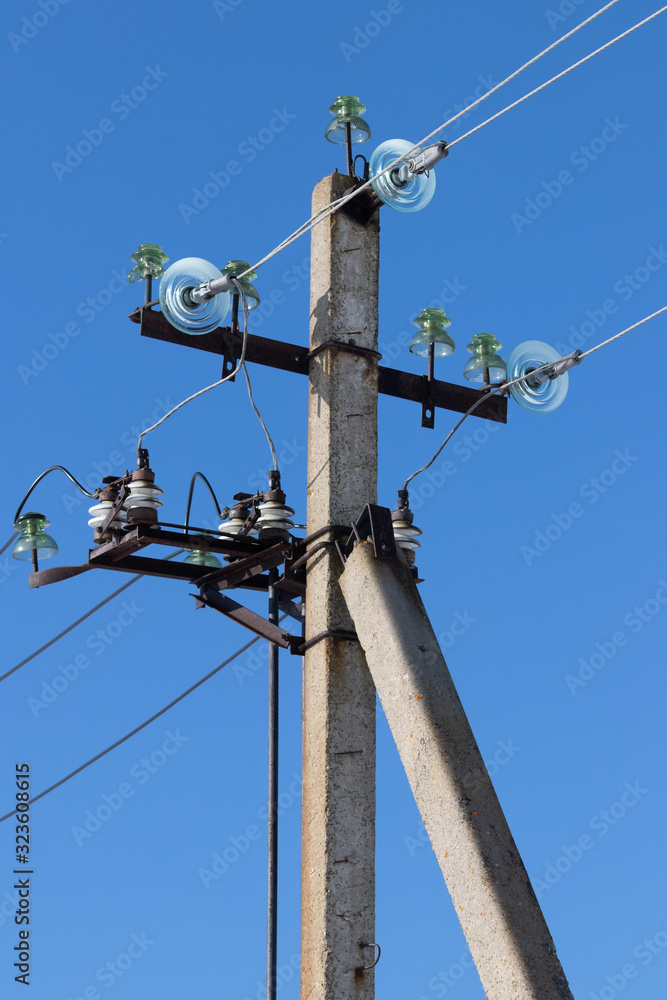 Electric pole with wires and power equipment Electric pole with wires and power equipment