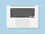laptop icon in flat style design with touchpad and keyboard top view with shadow on blue background. notebook mockup. stock vector illustration