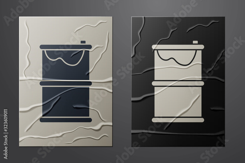 White Barrel oil leak icon isolated on crumpled paper background. Paper art style. Vector Illustration