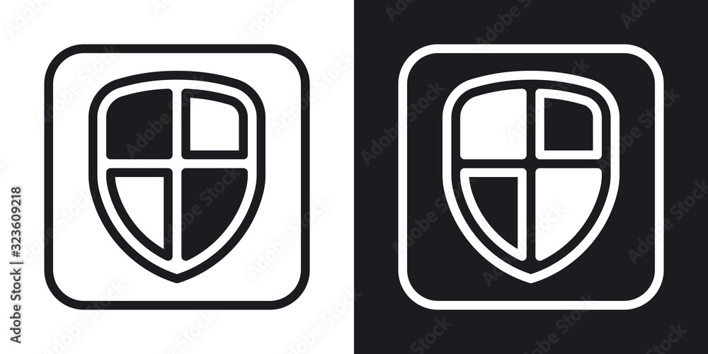 Phone protect, defender or antivirus app icon for smartphone, tablet, laptop or other smart device with mobile interface. Minimalistic two-tone version on black and white background Phone protect, defender or antivirus app icon for smartphone, tablet, laptop or other smart device with mobile interface. Minimalistic two-tone version on black and white background