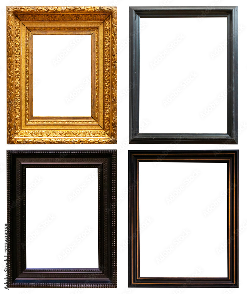 Fototapeta premium Set of golden antique frames on a white background isolated