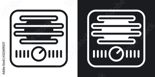 Radio app icon for smartphone, tablet, laptop or other smart device with mobile interface. Minimalistic two-tone version on black and white background