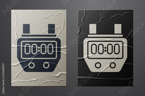 White Stopwatch icon isolated on crumpled paper background. Time timer sign. Chronometer sign. Paper art style. Vector Illustration