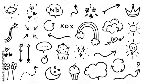 Hand drawn doodle vector set.