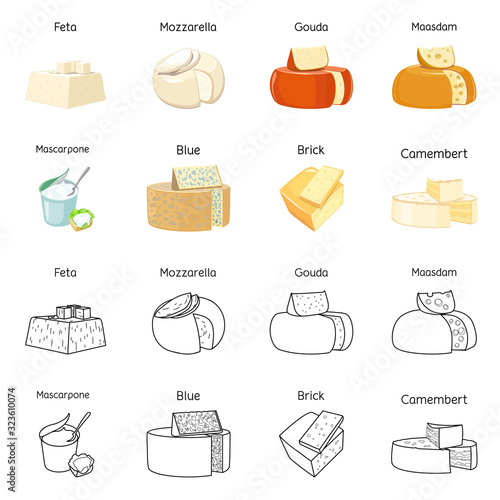 Vector illustration of food and dairy icon. Set of food and product vector icon for stock.