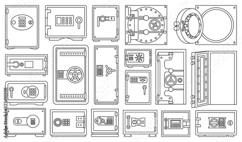 Bank safe vector outline set icon. Isolated set outline icon secure box.Vector illustration bank safe on white background .