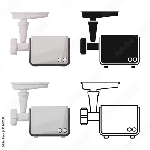 Vector design of mill and meat icon. Graphic of mill and electric stock symbol for web.