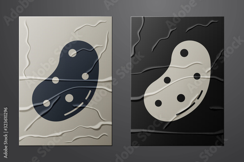 White Potato icon isolated on crumpled paper background. Paper art style. Vector Illustration