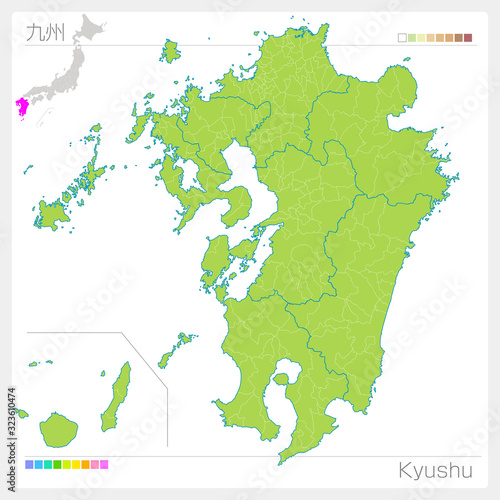 九州地方の地図・Kyushu（グリーン）