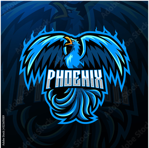 Blue phoenix esport mascot logo design