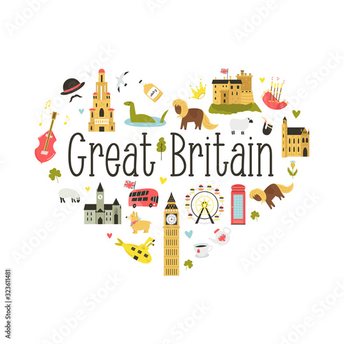 Design with famous symbols of Great Britain