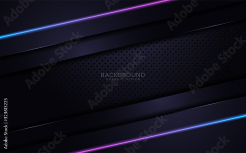 Fototapeta Naklejka Na Ścianę i Meble -  Modern navy tech abstract graphic design with blue and purple neon laser lines. Futuristic background.