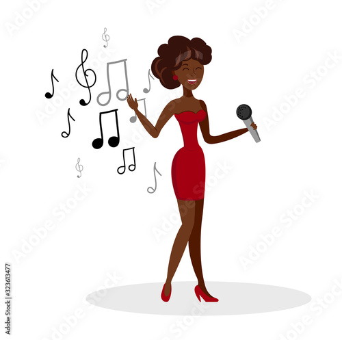 Photography Female Cartoon Vocalist Singing with Microphone