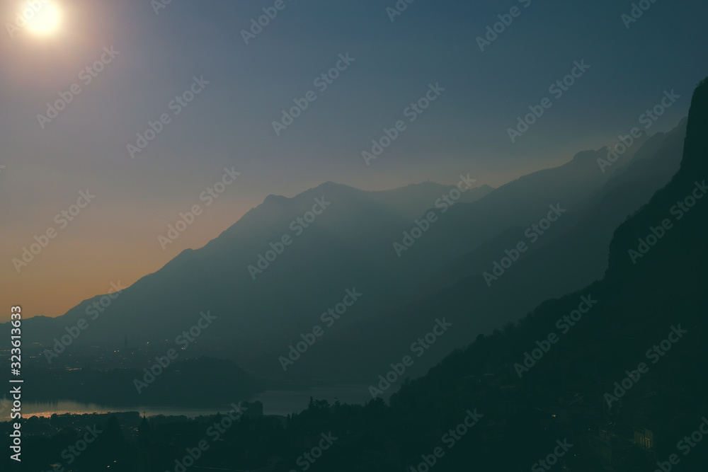 view of mountains  over the lake of Como