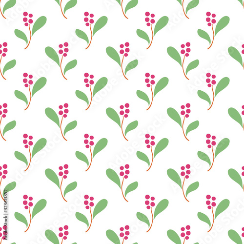 Vector seamless flat pattern with branches  leaves and berries.