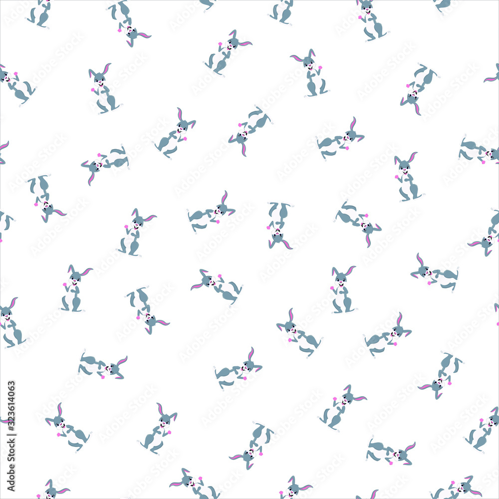 Saemless pattern wth rabbit, grey rabbit, baby wallpaper