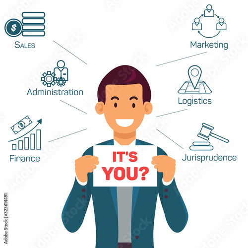 Job Vacancies Offers Flat Vector Banner Template. Cheerful Recruiter, Talent Scout Looking for Candidates. Career Opportunities in Finance, Marketing, Logistics, Jurisprudence Promo Poster Layout
