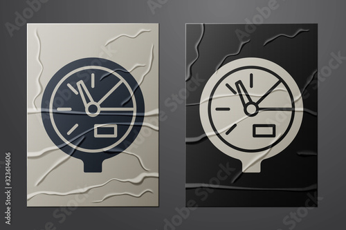 White Water meter icon isolated on crumpled paper background. Paper art style. Vector Illustration