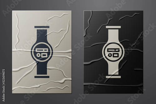 White Water meter with pipeline icon isolated on crumpled paper background. Paper art style. Vector Illustration