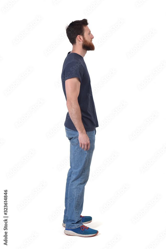full portrait of a man in profile on white background full portrait of a man in profile on white background