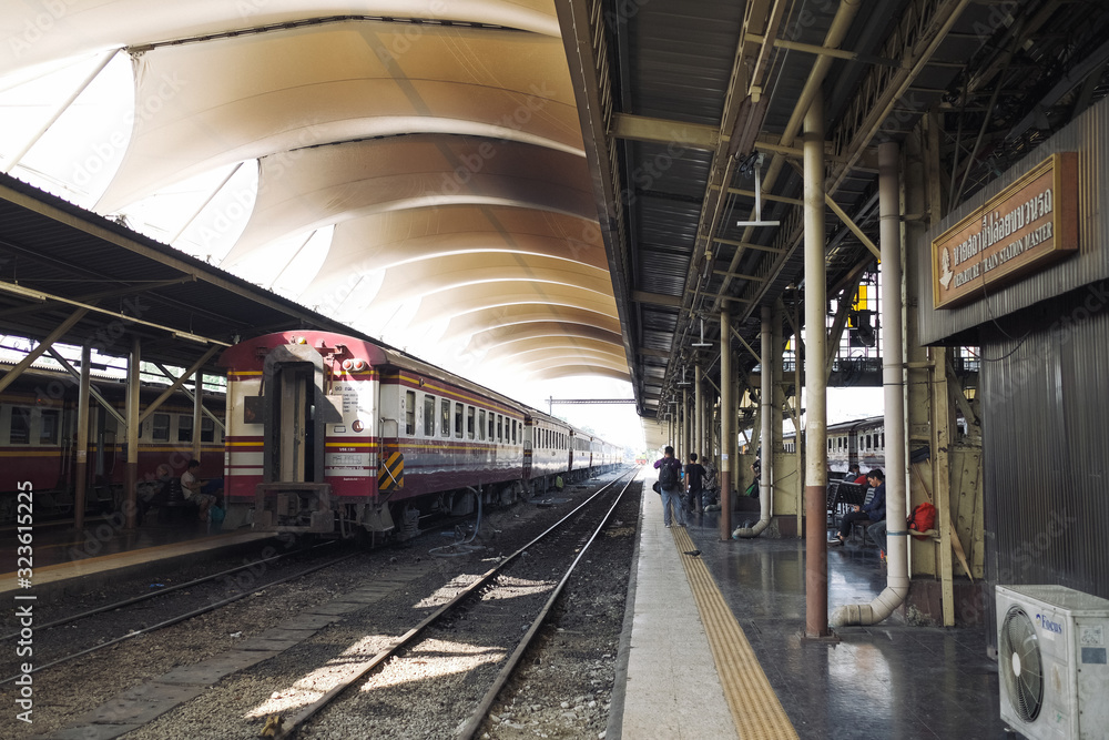 Bangkok Thailand, February 12 2020, Train is parking on platform in Bangkok train station Bangkok Thailand, February 12 2020, Train is parking on platform in Bangkok train station