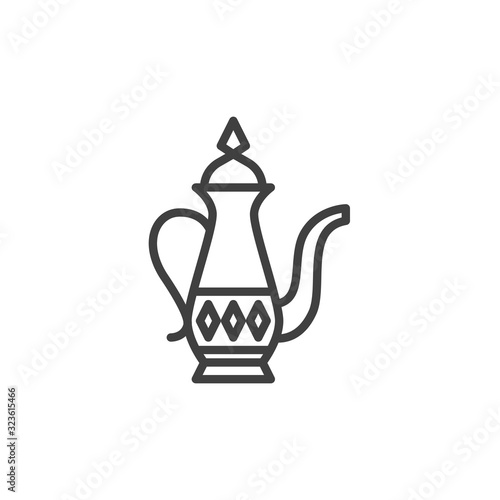 Arabic coffee pot line icon. linear style sign for mobile concept and web design. Ramadan Kareem Jug outline vector icon. Symbol, logo illustration. Vector graphics