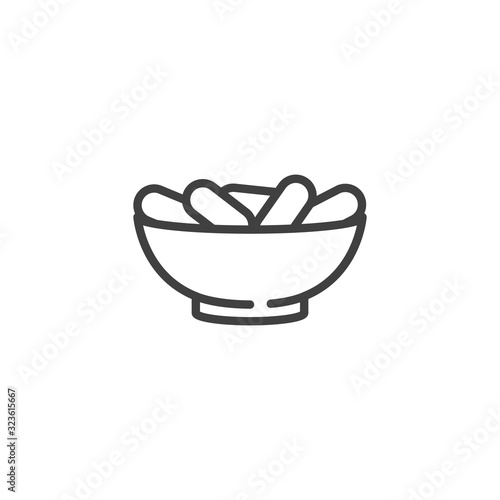 Dry dates bowl line icon. linear style sign for mobile concept and web design. Ramadan Iftar food outline vector icon. Symbol  logo illustration. Vector graphics