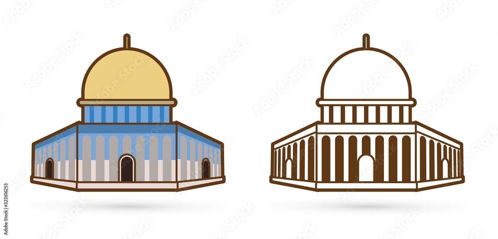 Dome of the rock icon, Israel cartoon graphic vector.