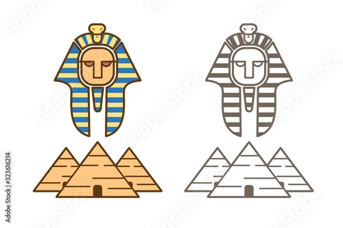 Egypt icon, Pharaoh and pyramids cartoon graphic vector.