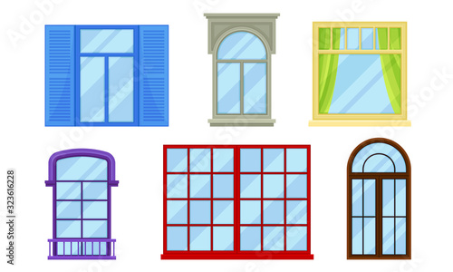 Framed Glass Windows View from Outside Vector Set