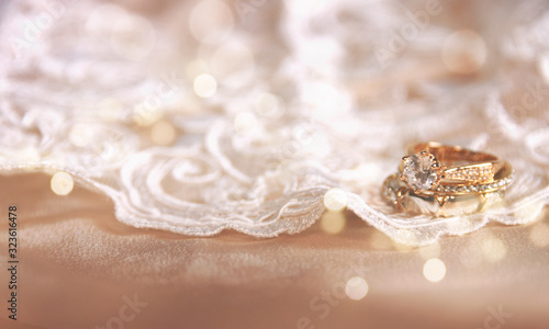 Wedding ring on the vintage lace