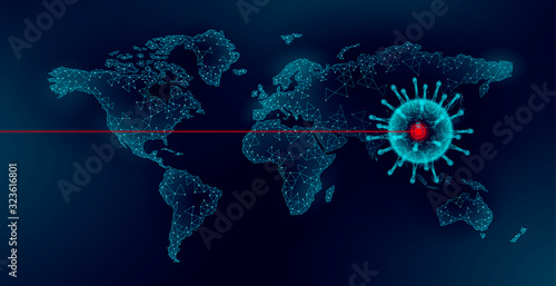 Planet Earth World map pandemic China. Health safety pneumonia treatment shield coronavirus. Asia continent virus protection vaccine development research vector illustration