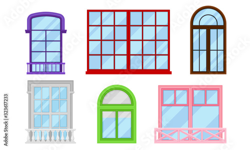 Framed Glass Windows View from Outside Vector Set