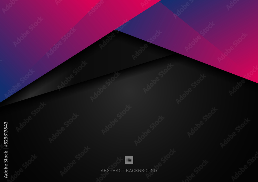 Abstract template blue and pink vibrant color geometric triangle overlap layer on black background