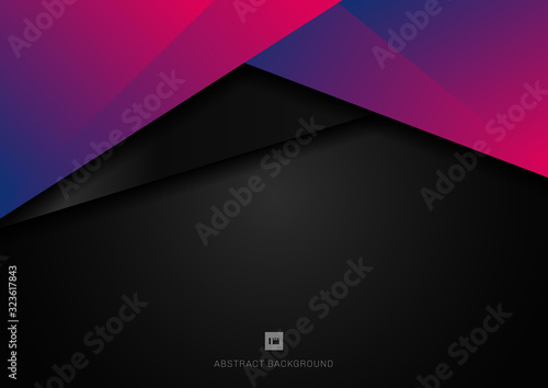 Abstract template blue and pink vibrant color geometric triangle overlap layer on black background