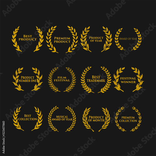 Award icon with text in a laurel wreath vector illustration.