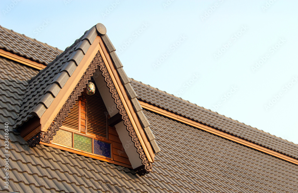 Thai exterior roof top of wood huse in vintage style Thai exterior roof top of wood huse in vintage style