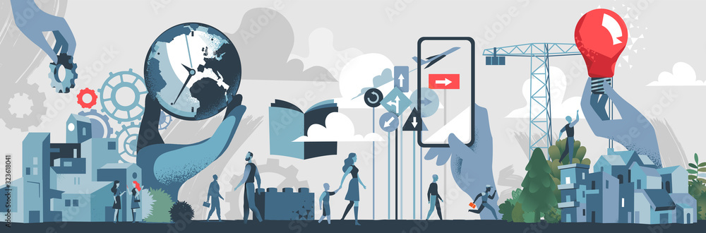 Costruzione, Innovazione e Futuro Sostenibile - illustrazione vettoriale