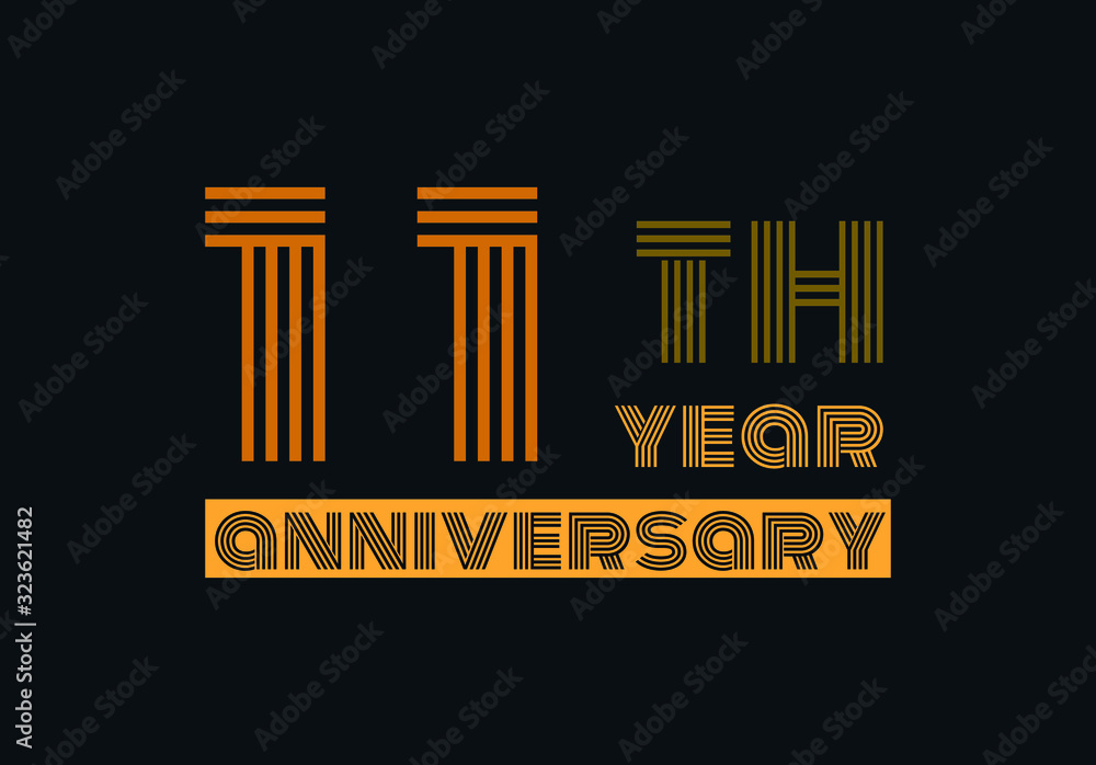 11 years anniversary line style gold color with the gray background 