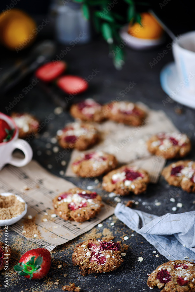 Strawberry oatmeal vegan cookies..style rustic
